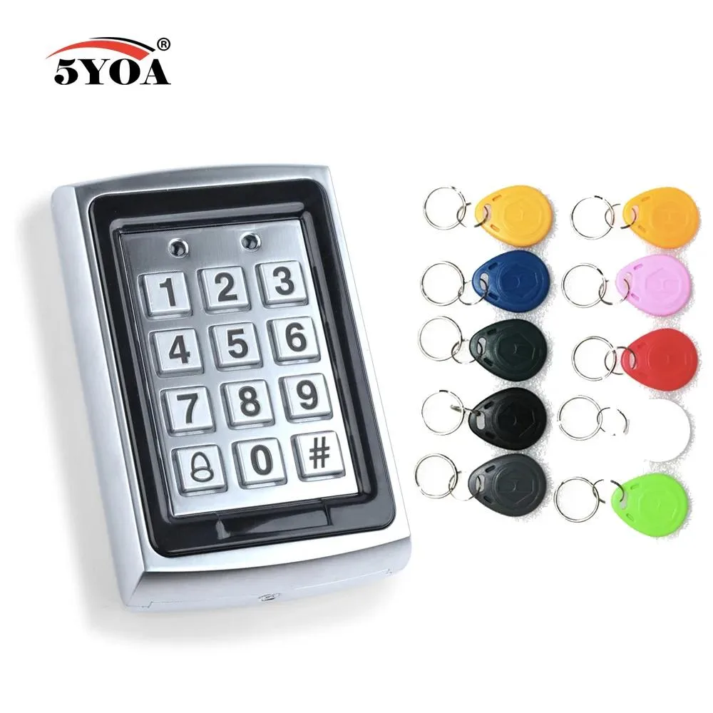 Metal RFID access keypad with ten key fobs