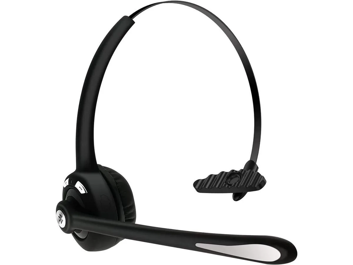 Black on-ear wireless headphones with adjustable headband and flexible boom microphone