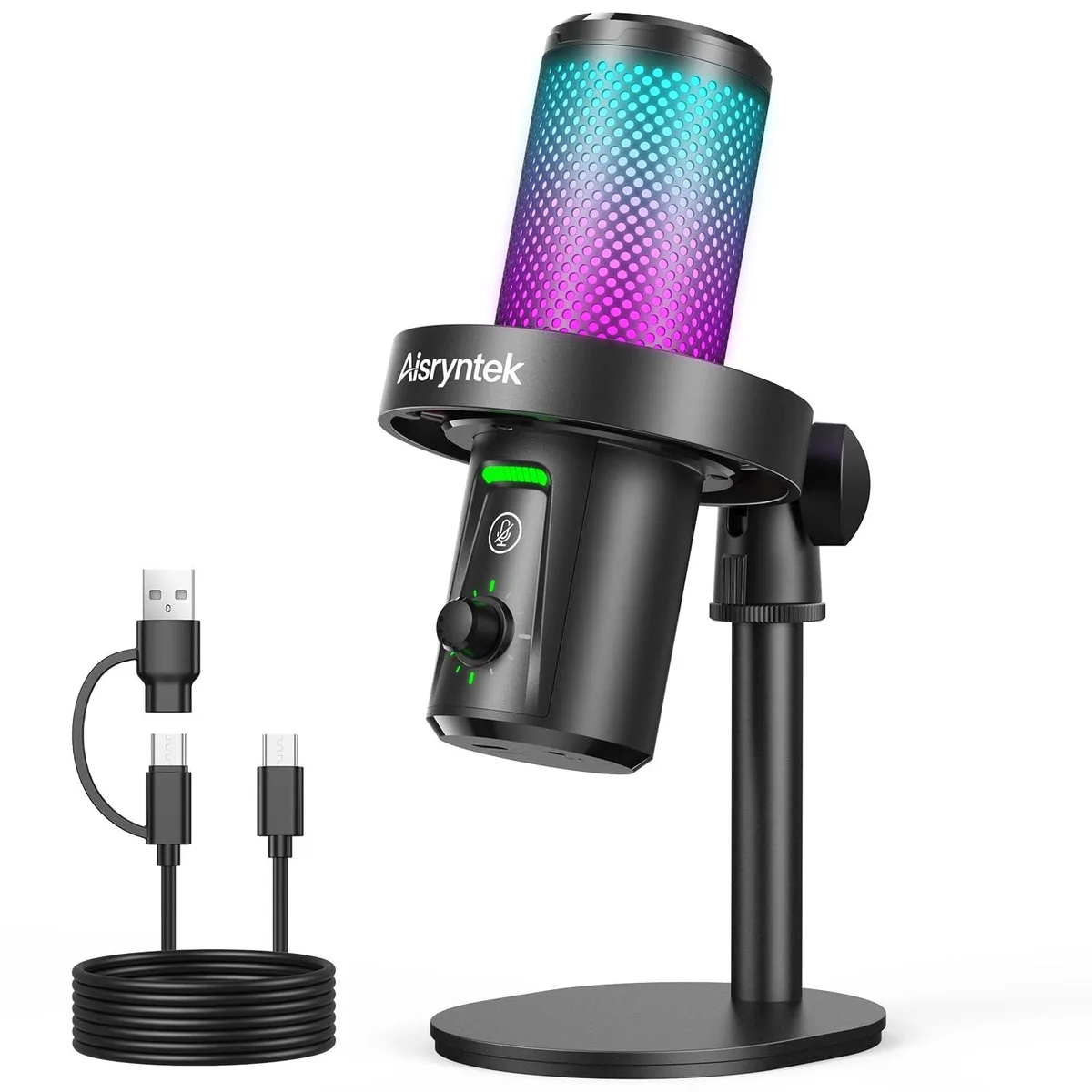 Aisryntek XM58 USB Microphone 96kHz 24-bit Cardioid RGB 3.5mm Jack — product photo