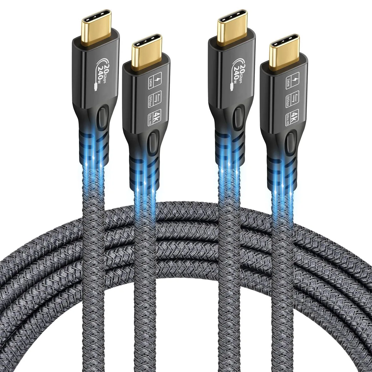 Two black USB-C cables with gold-plated connectors lying side by side