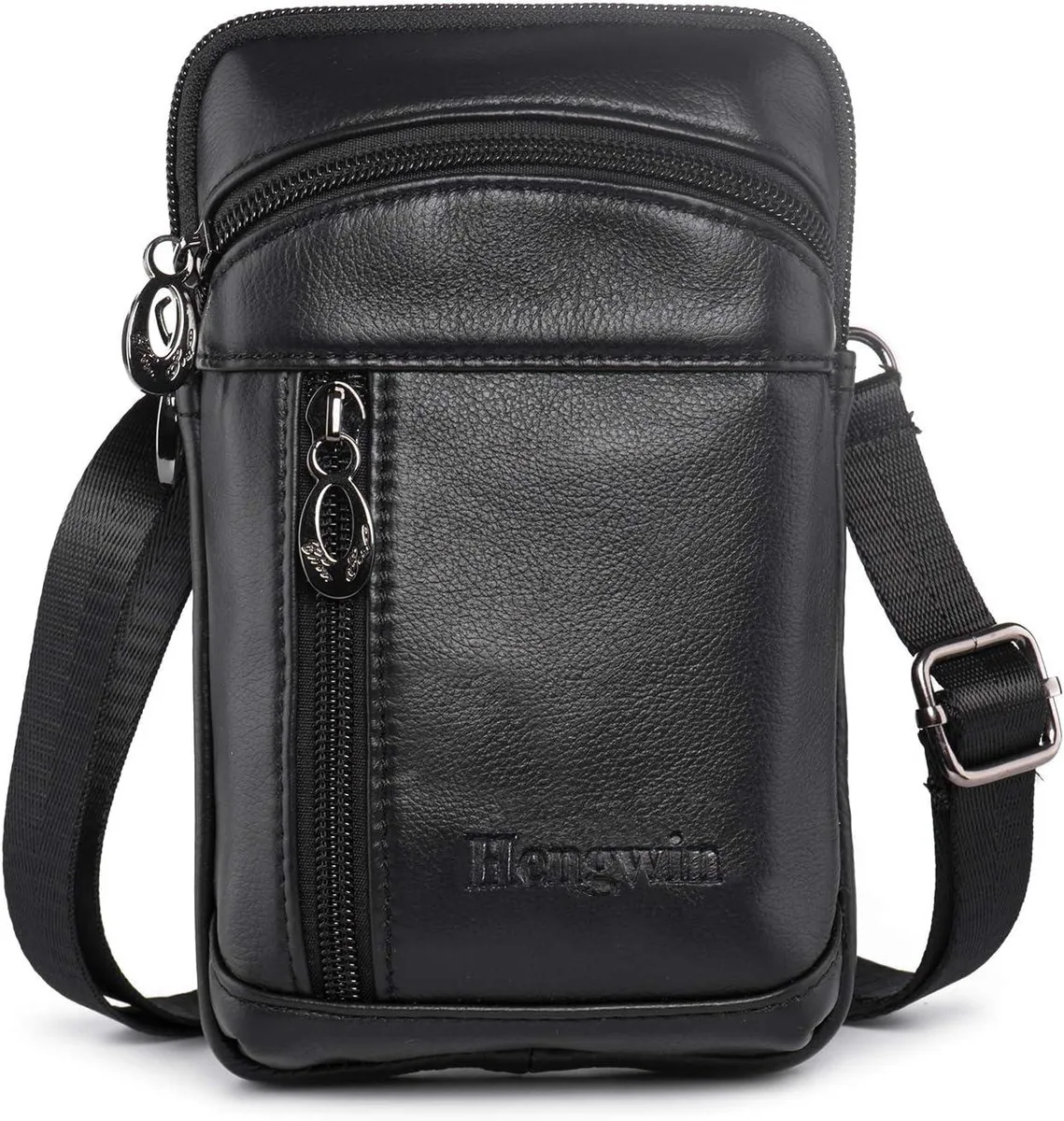 TAURKENAM TAURKENAM Leather Crossbody Phone Holster Case (Black) — product photo