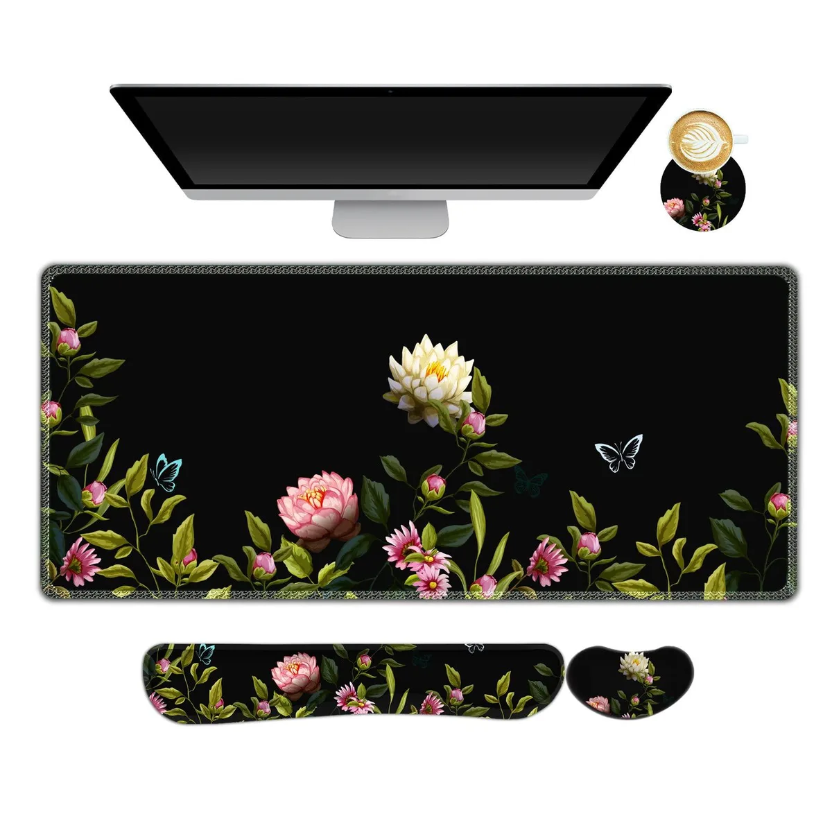  ARTSO ATS-N4M 4-in-1 Mouse Pad Set Flowers and Butterflies — product photo
