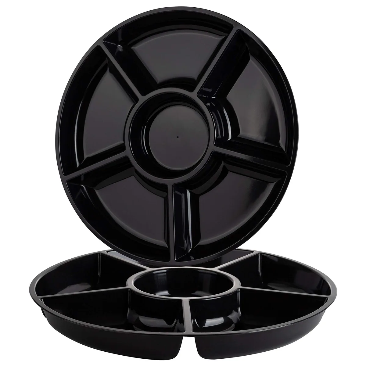 Handy Gourmet 6 Sectional Round Serving Tray 30.48 cm Black 2 Pack — product photo