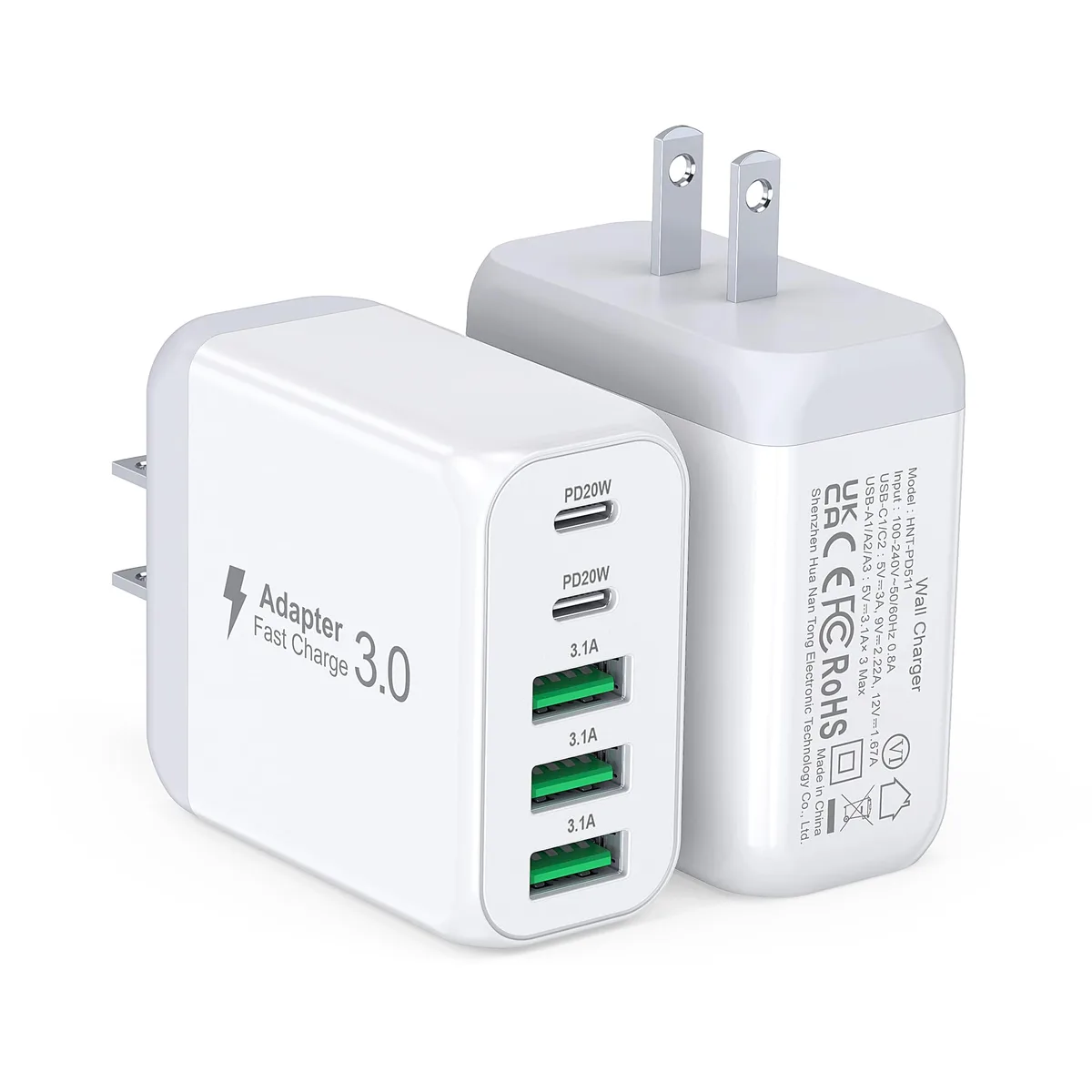  CSODINCE HNT-PD511 2-pack 50W 5-port USB charger — product photo