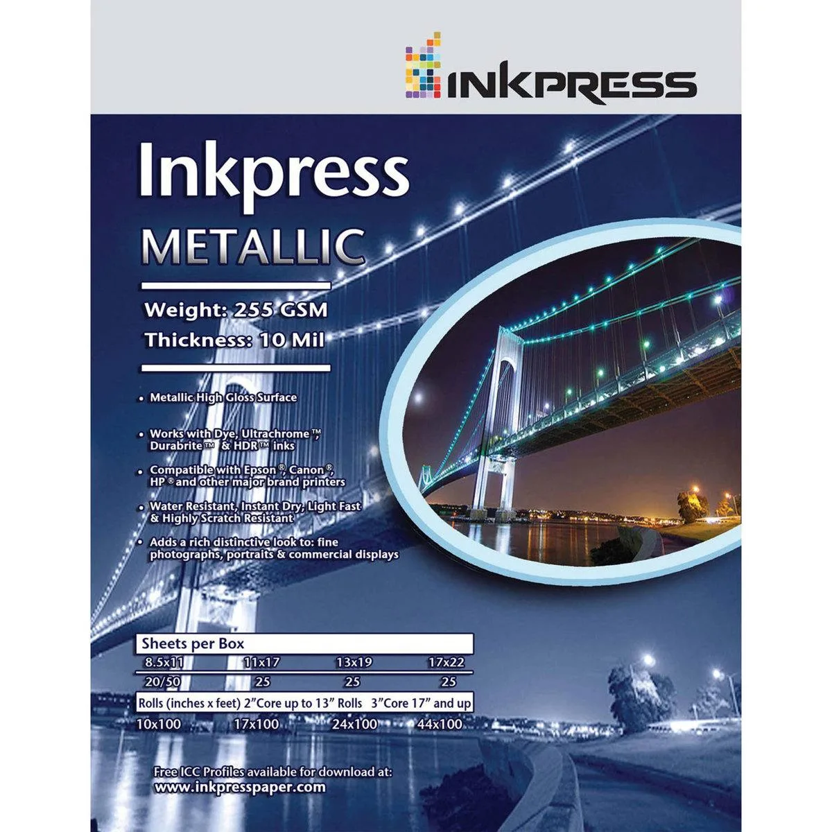 Inkpress Inkpress Metallic Gloss Inkjet Paper 255 gsm 10 mil 24"x100' Roll — product photo