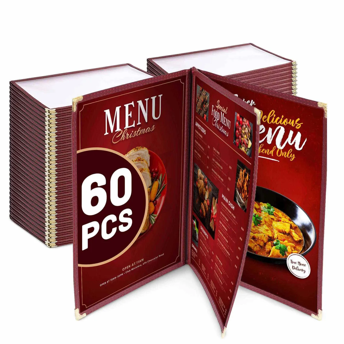 Yescom USA, Inc. Yescom USA, Inc. WeChef 60 Pack Menu Covers Burgundy 8.5x14" Book Style 3 Pages 6 View Accessory — product photo