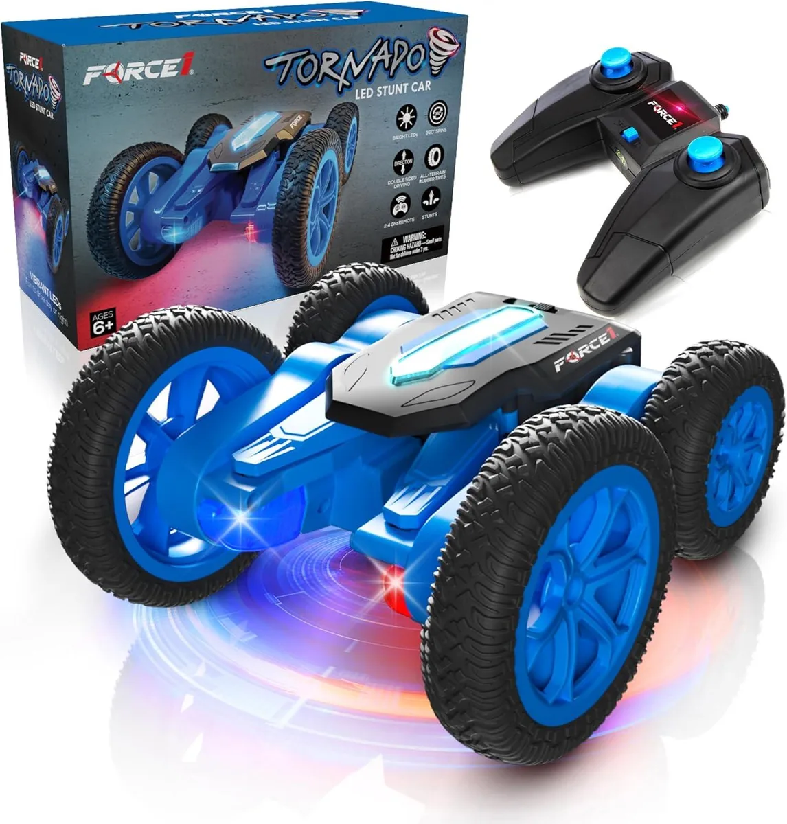 usbroway usbroway Tornado LED RC Stunt Car 2.4GHz 360° Flips 25min play 180min charge 6x5.5x3.25 toy — product photo