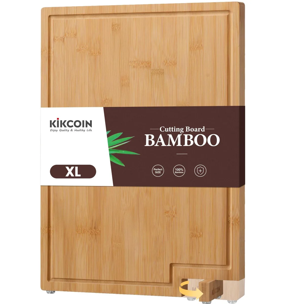  Kikcoin Bamboo Cutting Board 17 x 11.3 in Rotating Kickstand Juice Groove — product photo