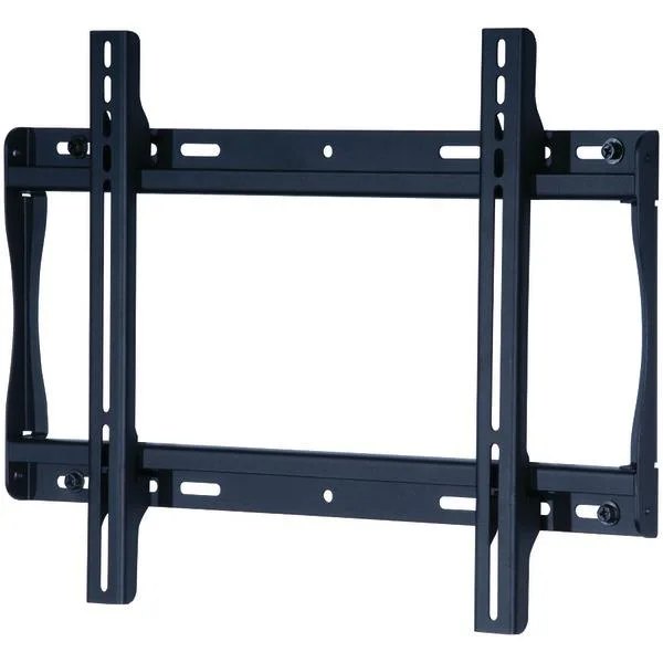 Black flat wall mount with low-profile wall plate and horizontal adjustment slots