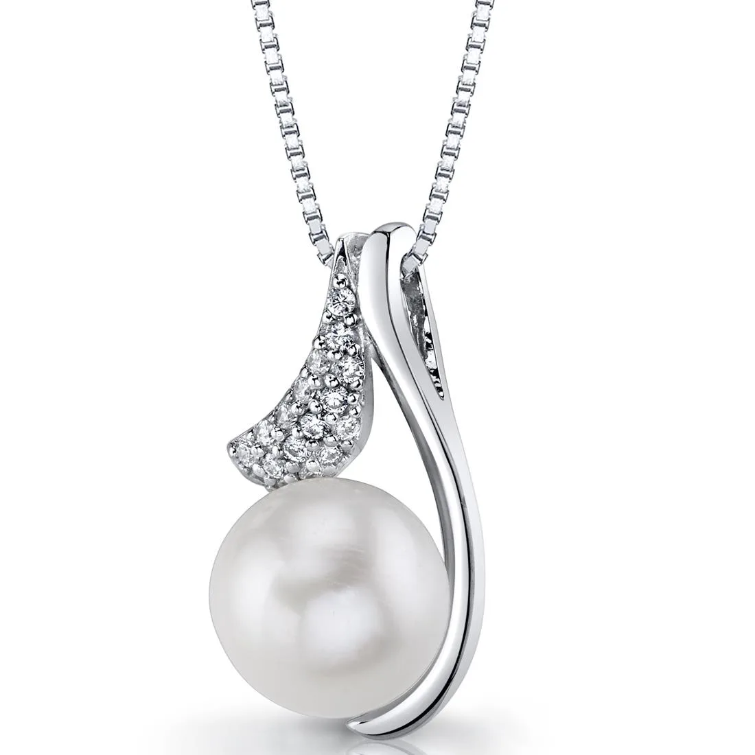 Oravo Oravo 10.0mm Freshwater Pearl Moonflower Pendant Necklace 18" 925 Silver 15 CZ 3.0g — product photo