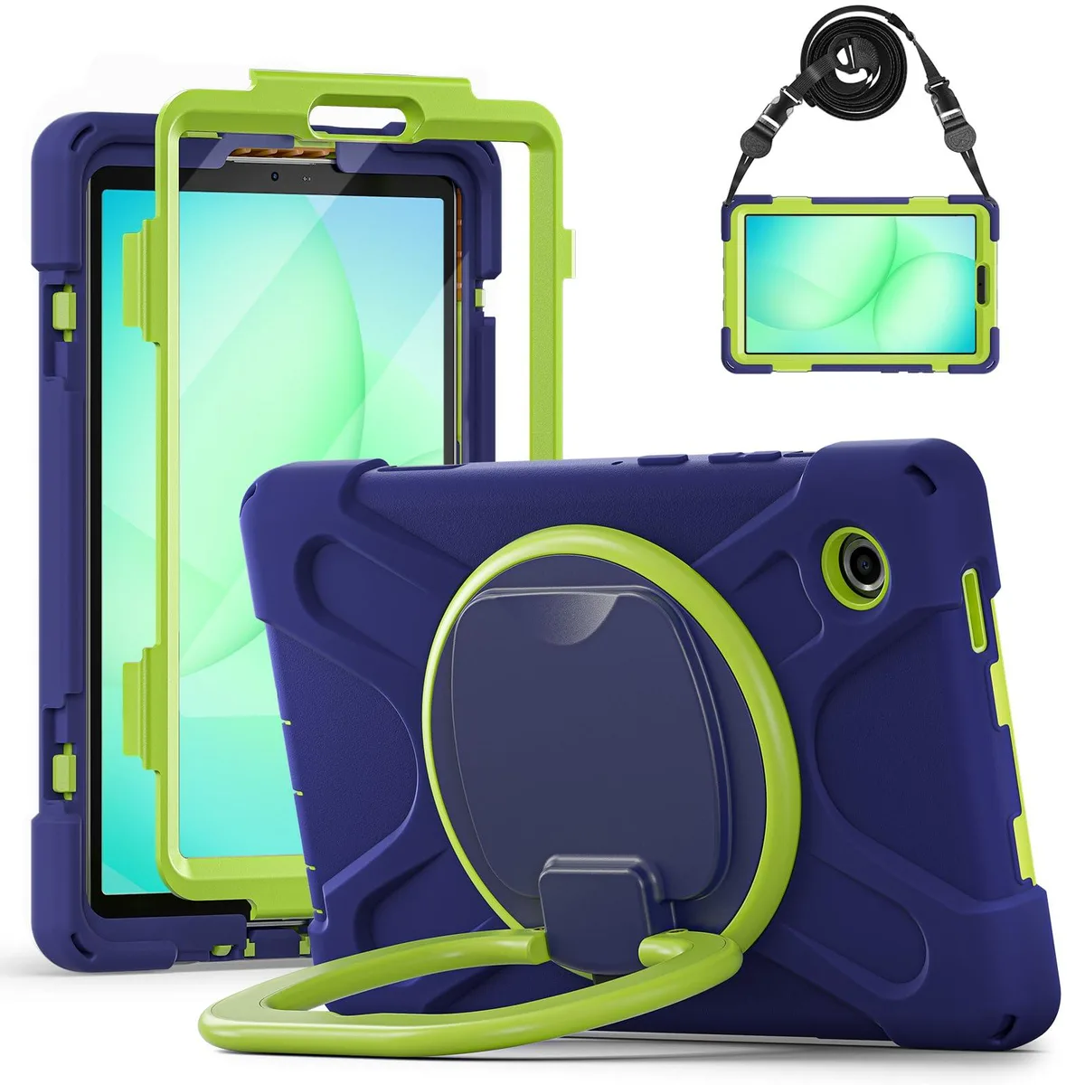 Timoom Timoom Rugged Silicone Case NavyBlue Lime 8.7" 360° Kickstand Strap S Pen Holder Tab A11 2025 Tab A9 2023 — product photo