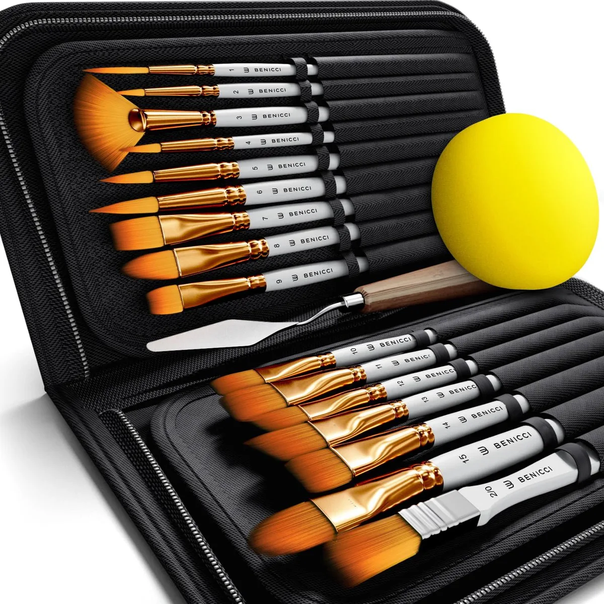  Avery Benicci Paint Brush Set 16 with Case, Palette Knife &amp; Sponge — product photo