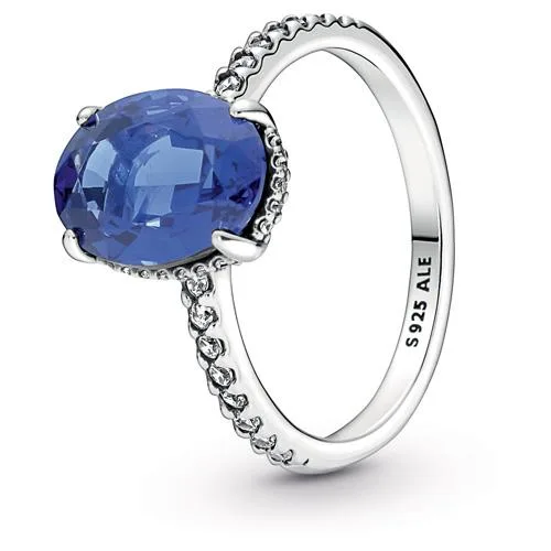 PANDORA PANDORA Sparkling Statement Halo Ring — sterling silver, blue oval crystal, cubic zirconia pave halo — product photo