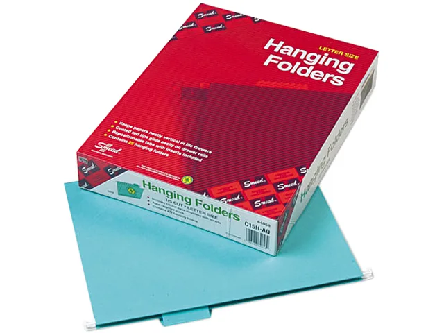 Smead Smead 64058 Hanging File Folders 1/5 Tab 11 Point Letter Aqua 25 Box — product photo