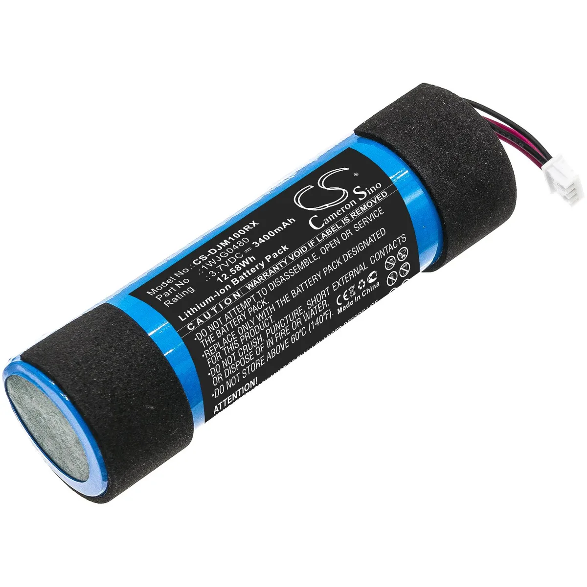 Rectangular blue Li-ion battery pack, 66 by 21 by 20 millimetres