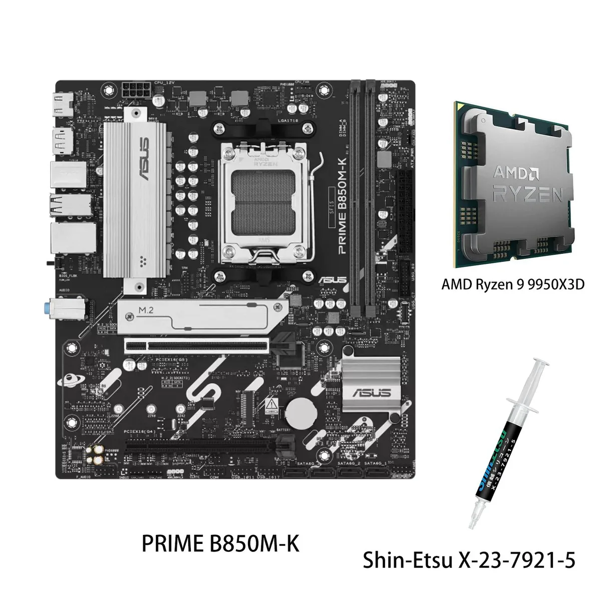 ASUS ASUS PRIME B850M-K &amp; Ryzen 9 9950X3D AMD motherboard combo — product photo