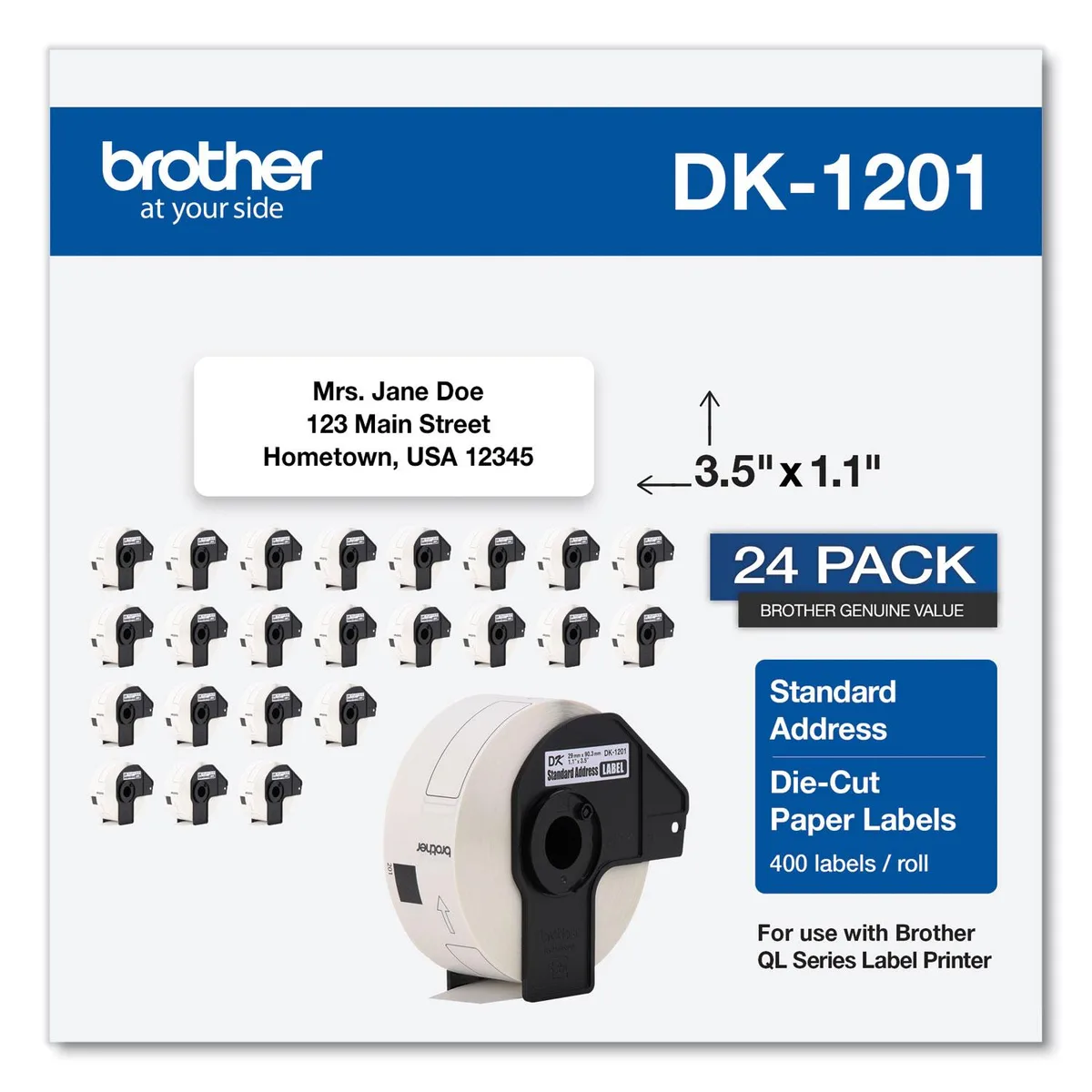 Brother Brother DK120124PK pos accessory 24 rolls 1.1 x 3.5 400 labels — product photo