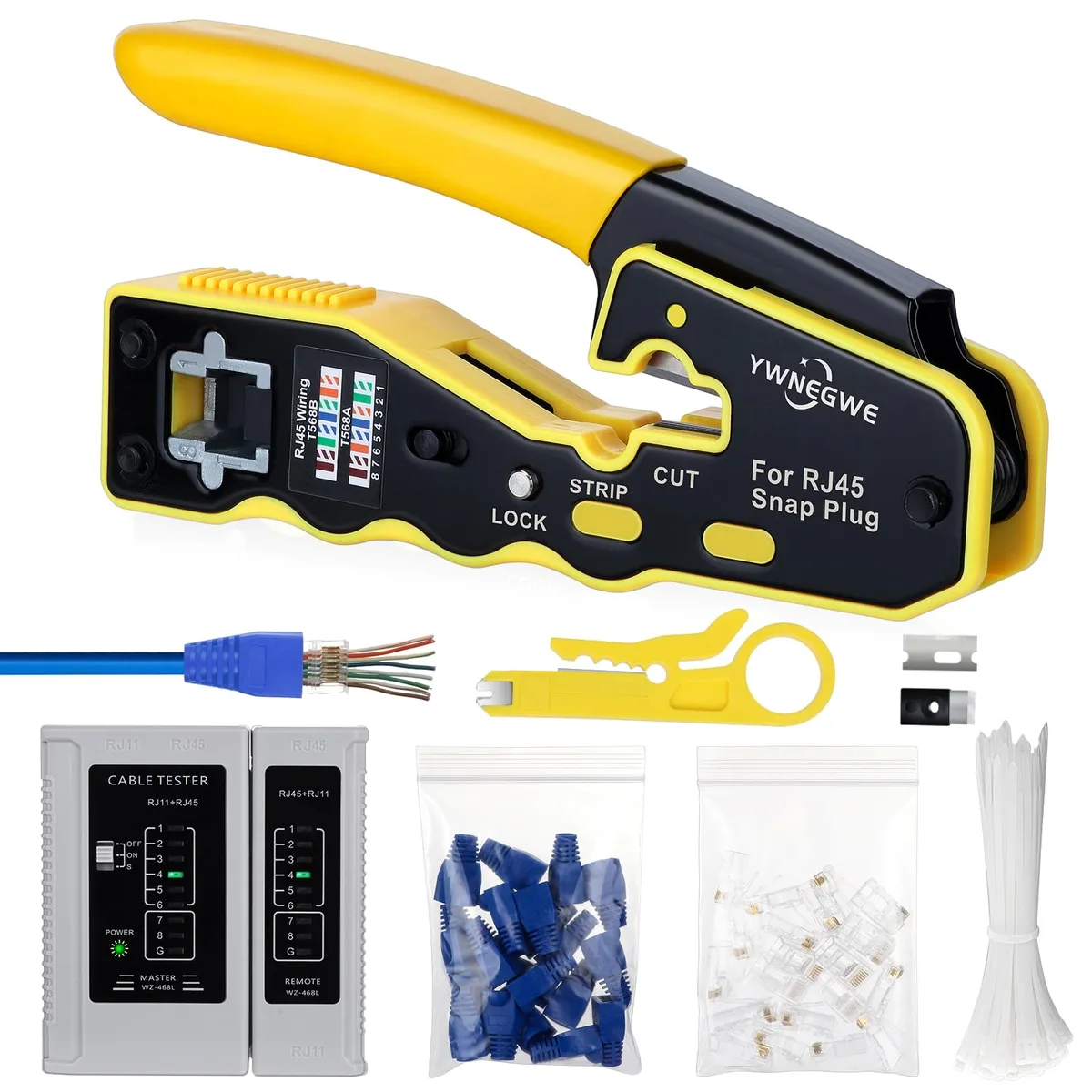 KEHIPI KEHIPI G01 RJ45 Pass-Through Crimp Tool Kit 20 Connectors 100 Ties 1 Tester — product photo