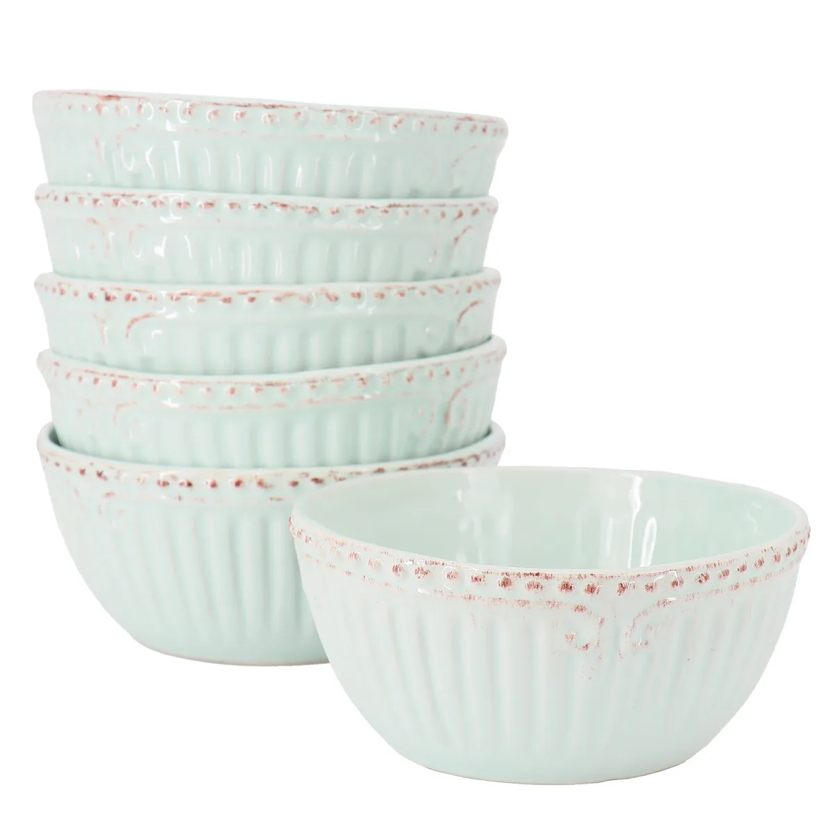 Gibson Gibson Capri 6 Piece 6 Inch Stoneware Embossed Cereal Bowl Set Egg Blue — product photo