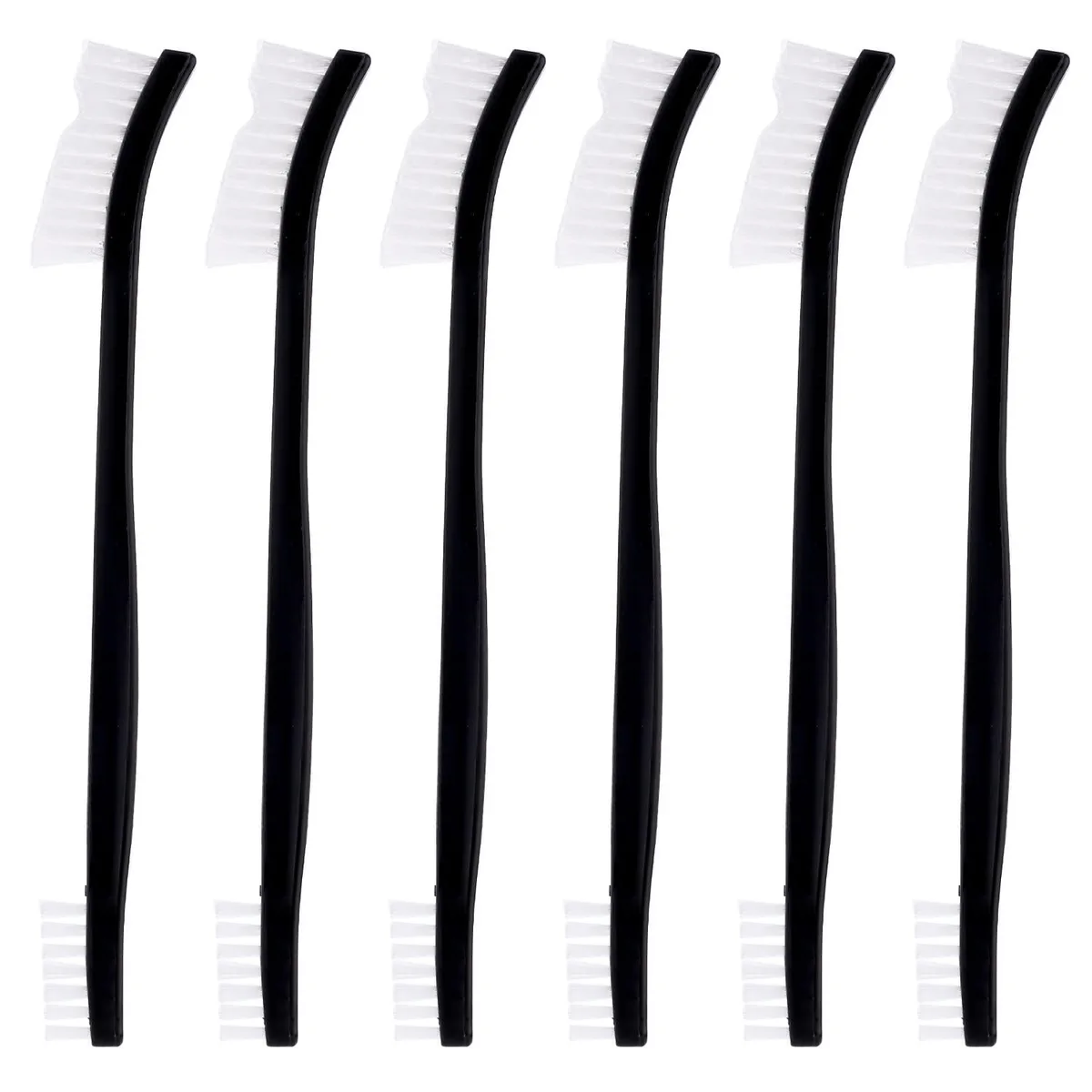 Ten white and black double-ended plastic brushes 17cm long