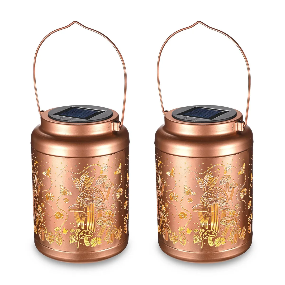 Yescom USA, Inc. Yescom USA, Inc. Mushroom Solar Lantern 2 Pack 10h 600mAh Gold Metal — product photo