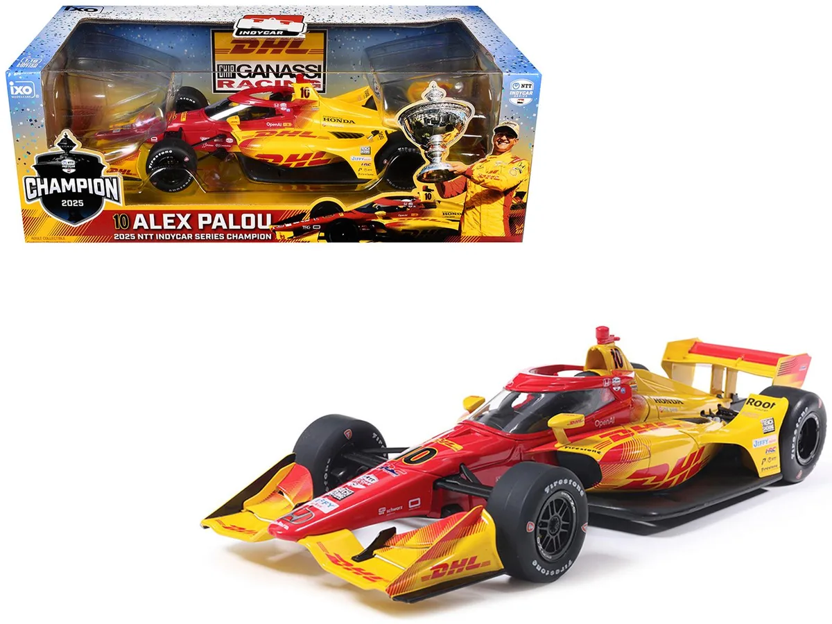 Ixo Models Ixo Models Dallara IndyCar #10 DHL Chip Ganassi Racing Champion 2025 1/18 Diecast hobby collectible — product photo