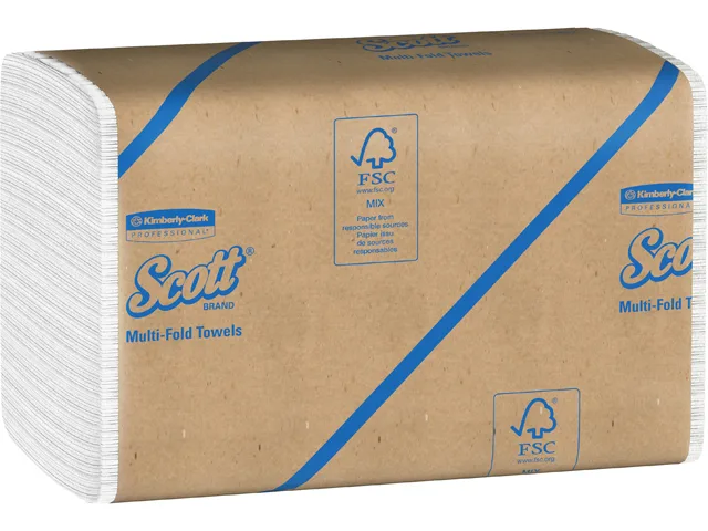 Scott Scott 01807 Multi-Fold Paper Towels 9.2" x 9.4" 250 Sheets/Pack 16 Packs/Case 4000 Total — product photo
