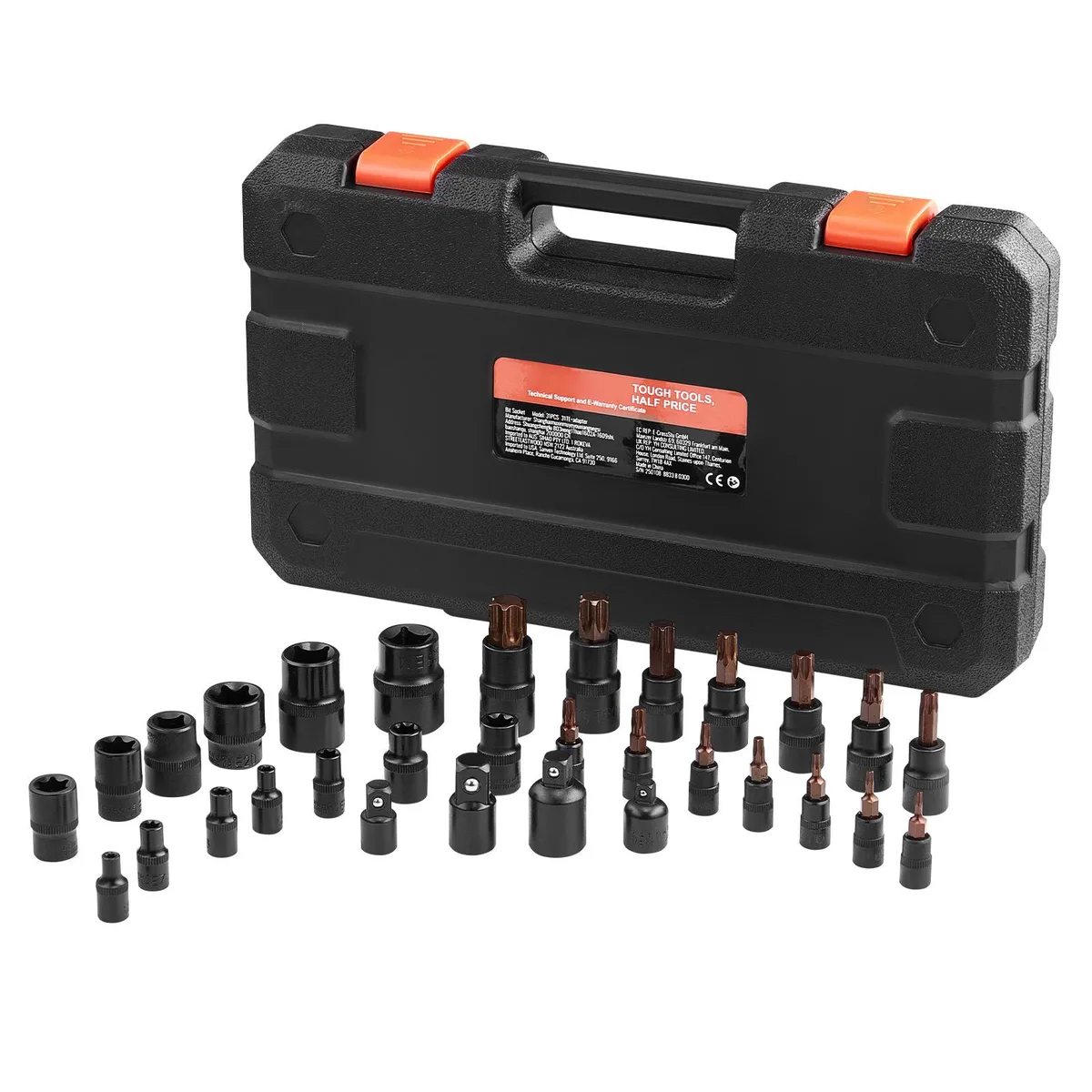 VEVOR VEVOR 31-Piece Torx Bit &amp; E-Torx Socket Set, S2 &amp; Cr-V Steel, 1/4 3/8 1/2 in Drives, Adapter, PE Case — product photo