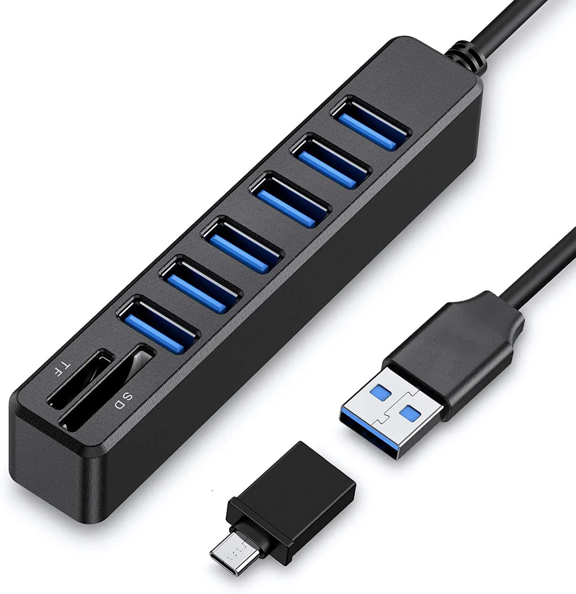 BONAEVER BONAEVER USB 2.0 Hub 6-Port with SD Card Reader Black — product photo