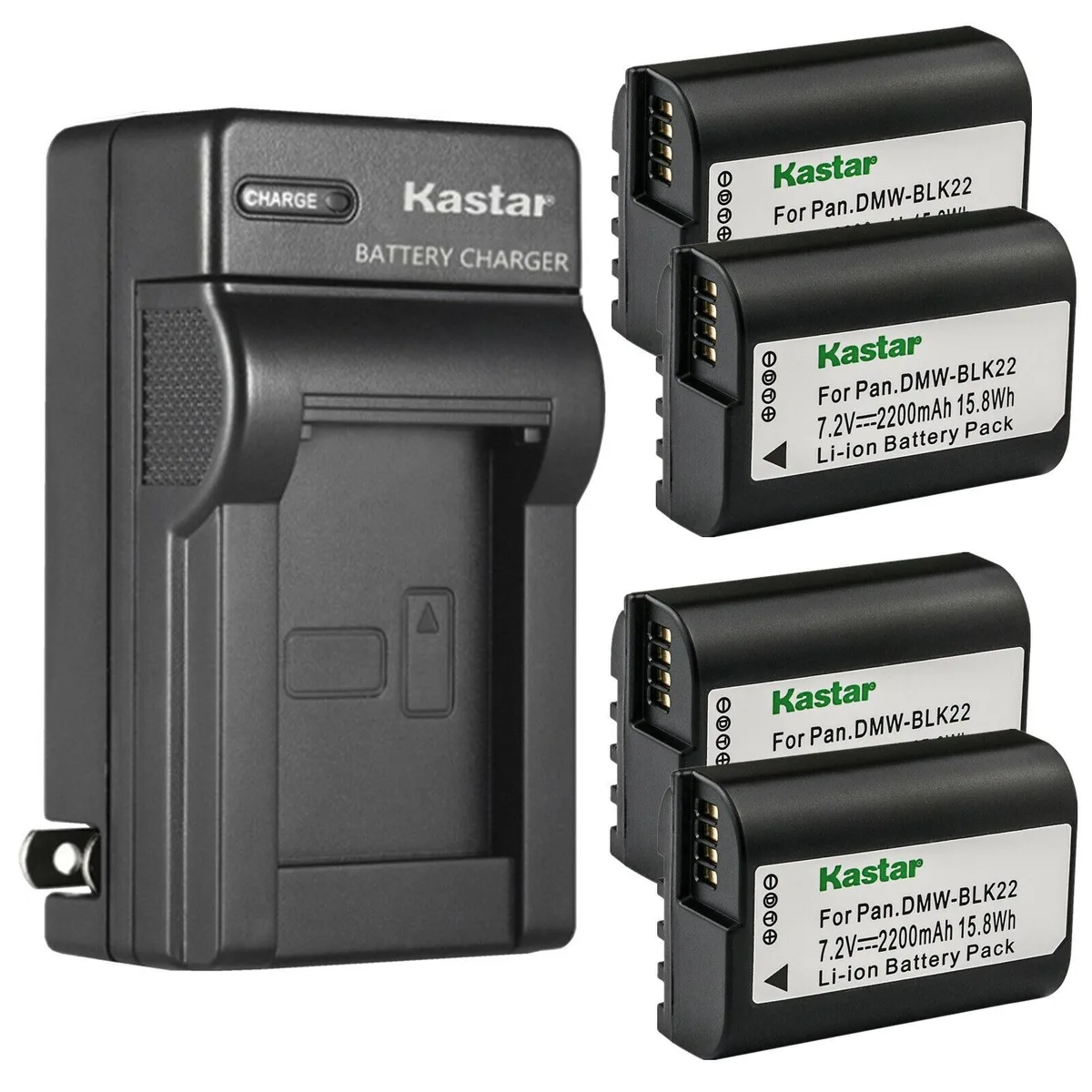 Kastar Kastar DMW-BLK22 4-Pack Battery &amp; AC Wall Charger camera battery — product photo