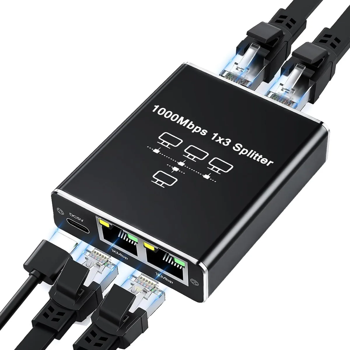  AVer Ethernet Splitter 1 to 3 1000Mbps 3-Port Black — product photo