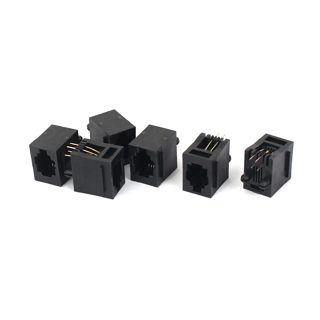 Unique-Bargains Unique-Bargains 6 Pcs RJ11 4P4C PCB Jack Socket Black telephone accessory — product photo