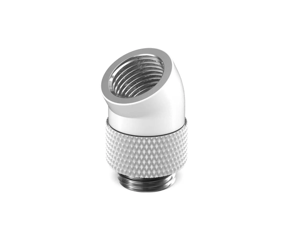 PrimoChill PrimoChill Male to Female G1/4 30 Degree Rotary Elbow Fitting Sky White diy cooling — product photo