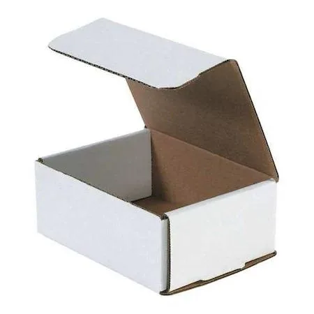 Flat stack of 50 white corrugated cardboard literature mailers