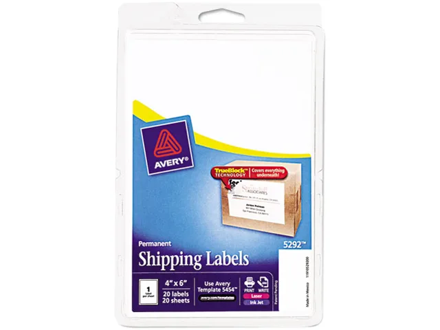 Avery Avery 5292 Full-Sheet Labels TrueBlock White 20 Pack — product photo