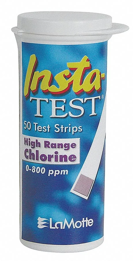 White free chlorine test strips in a pack of 50