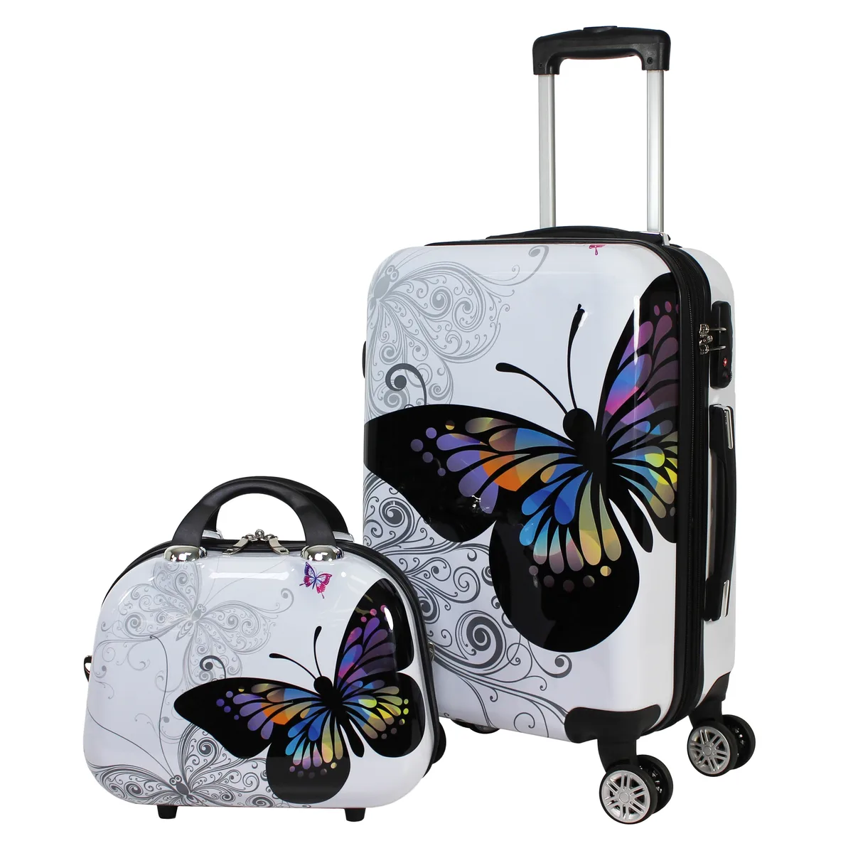 ecWorld ecWorld World Traveler Butterfly 2-piece Hardside Carry-on Spinner Luggage Set White — product photo