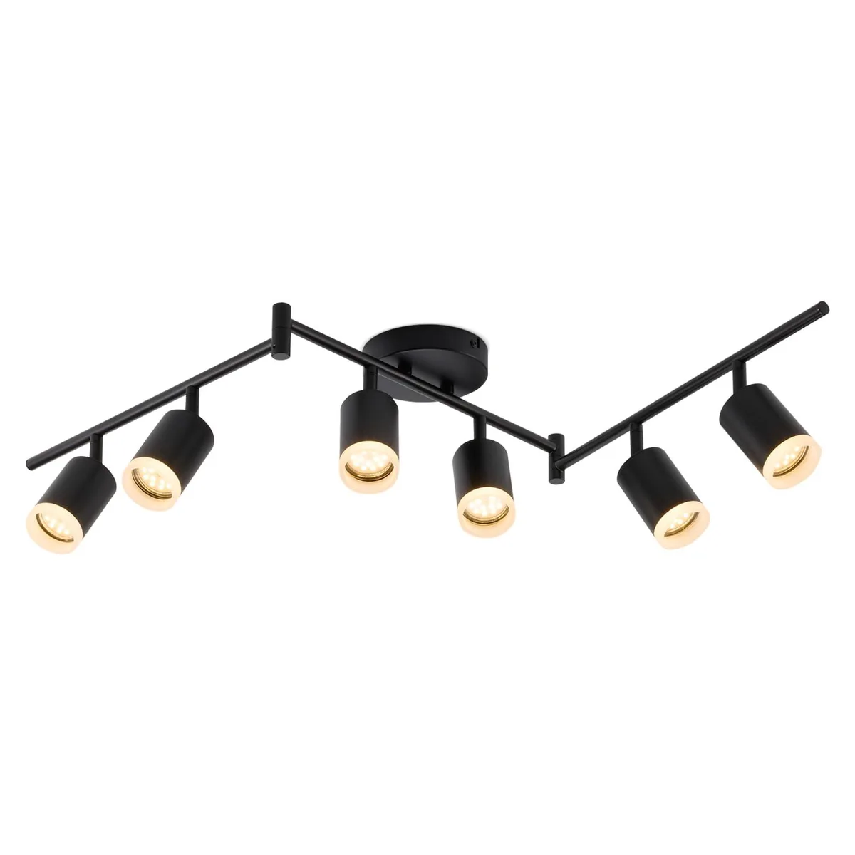 Six matte-black track heads with acrylic rings on a 47.2 inch bar