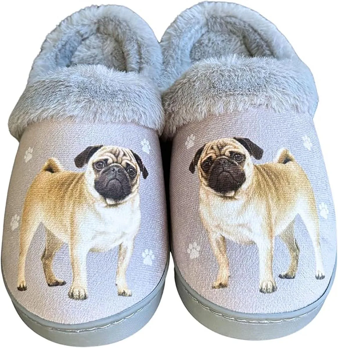 E&amp;S Pets E&amp;S Pets Tan Pug Snugg Slippers Fuzzy Memory Foam S/M — product photo