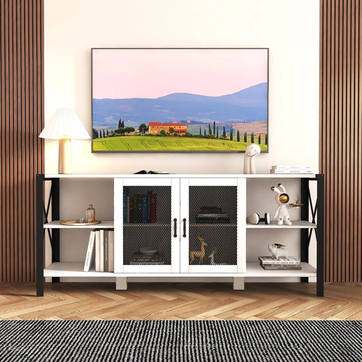 tuphen tuphen 80 Inch Industrial TV Stand White — product photo