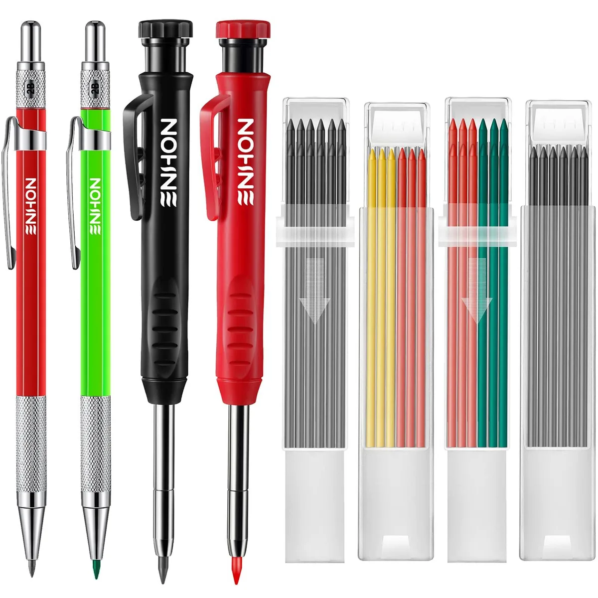 Blue mechanical carpenter pencil set with sharpener and refill tubes