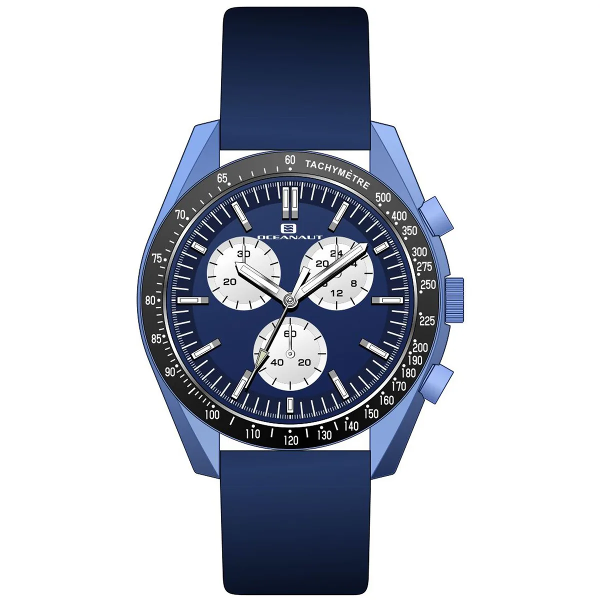 Blue dial stainless steel watch with leather strap