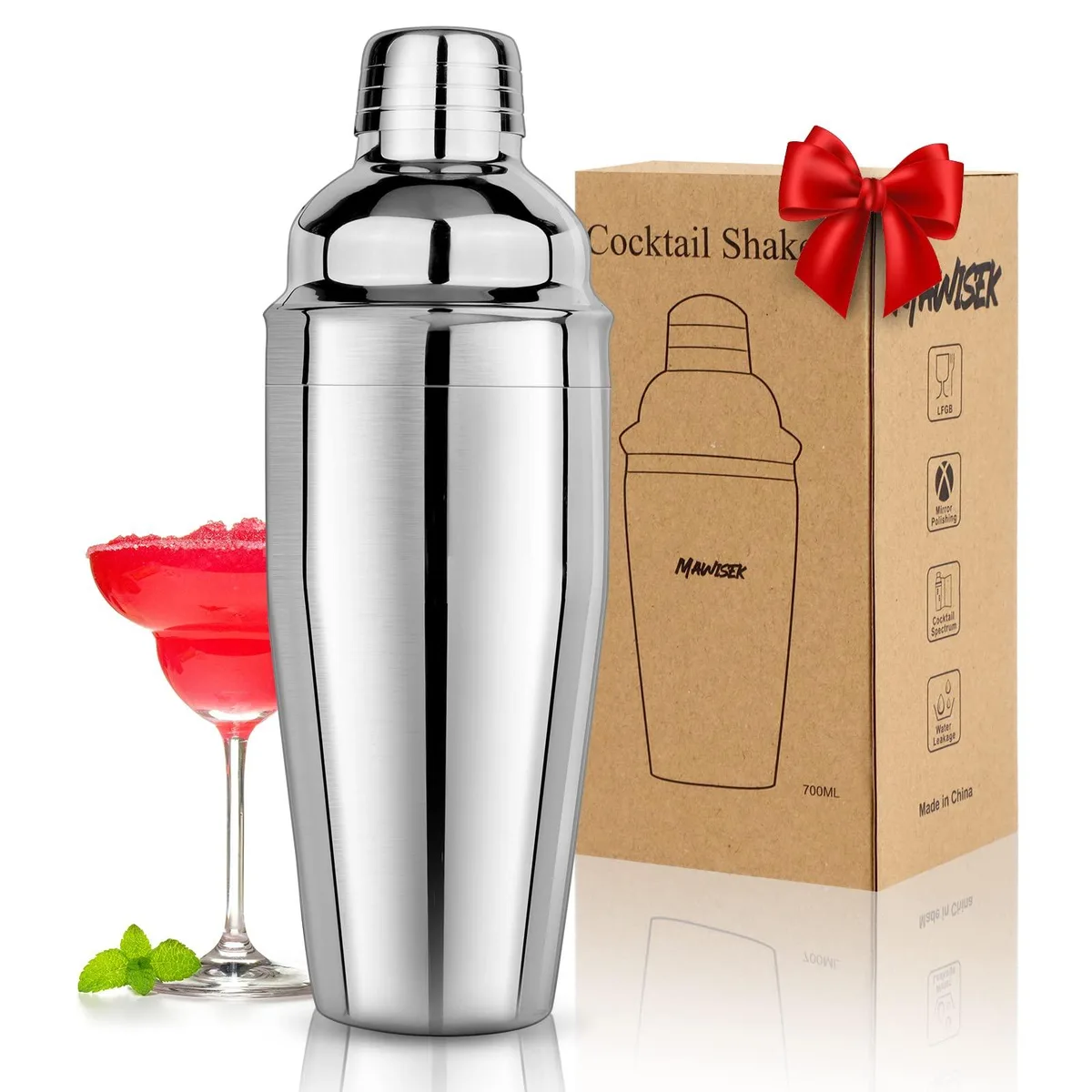 Black floral stainless steel 7-piece cocktail shaker set, 24oz capacity