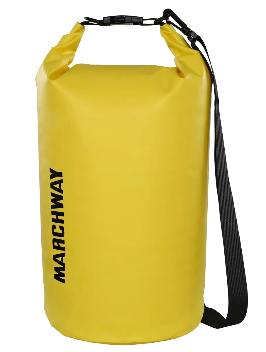 Lemon yellow roll-top dry bag backpack with black straps, compact 5L size