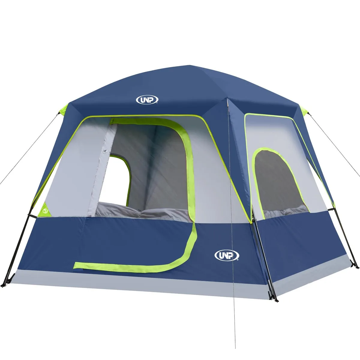 Dark blue cabin tent with mesh door windows and rainfly 13 lb