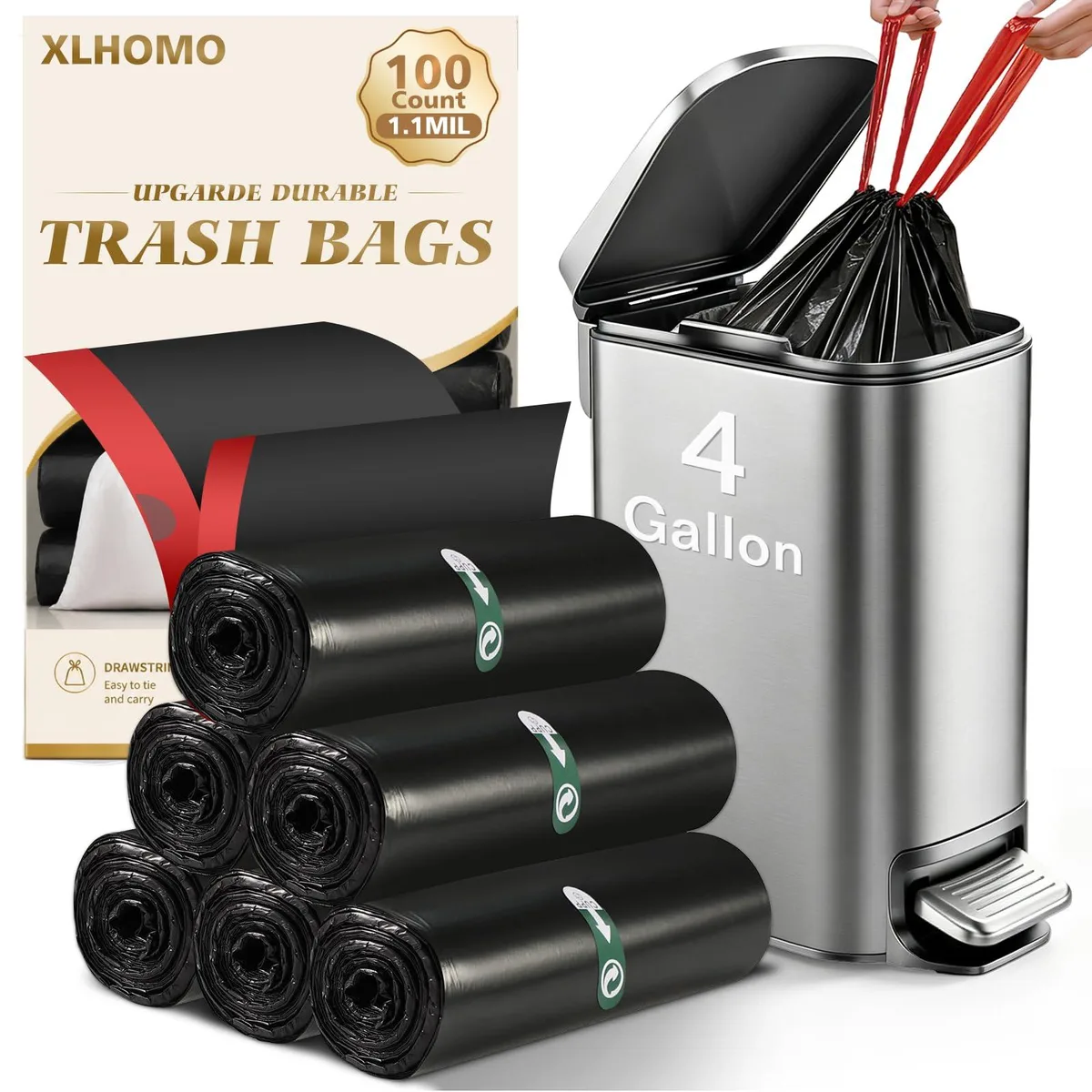  XLHOMO IZ2539BAZ100 4 Gallon Drawstring Garbage Bags 100 Count — product photo