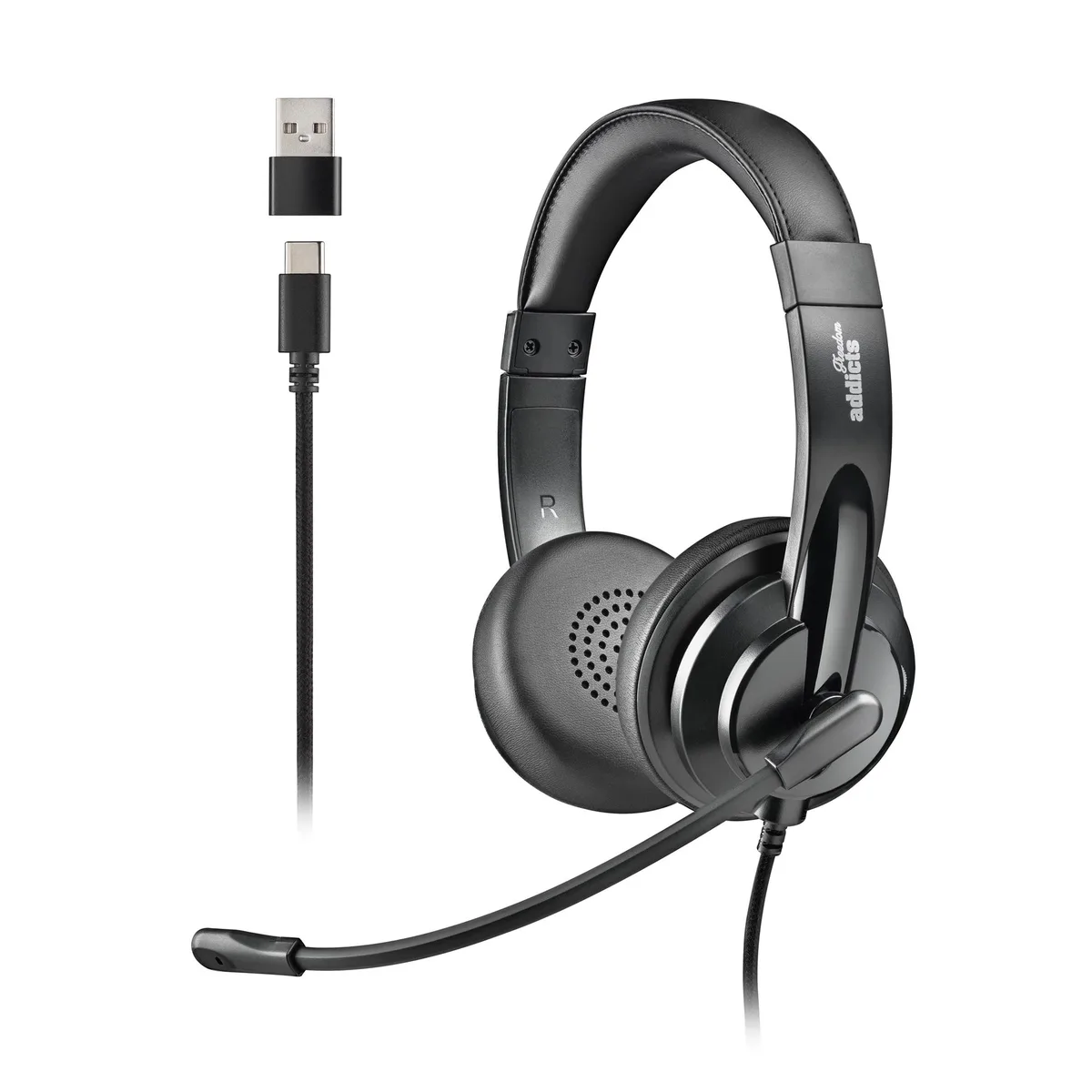 NGS NGS VOX605 USB-C Stereo Headset with USB-A Adapter, Black — product photo