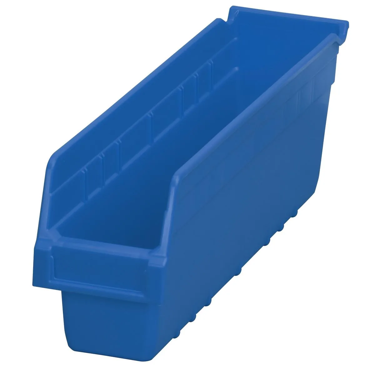 Blue rectangular shelf bin made of industrial grade polymer