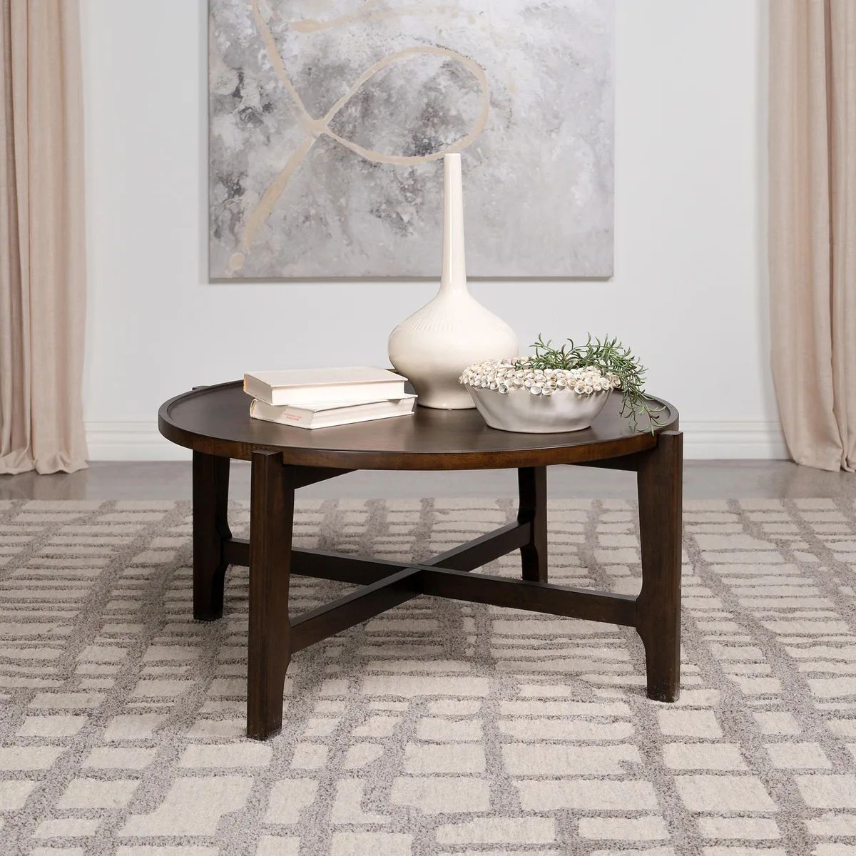 tuphen tuphen Mavis Dark Brown Round Solid Wood Coffee Table — product photo