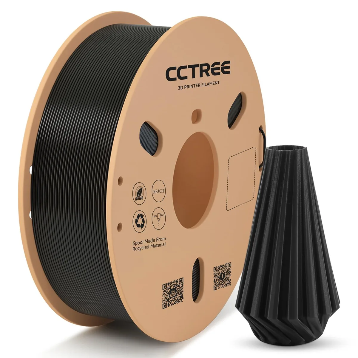 Black PLA filament spool, 1.75 mm, 1 kg, matte finish